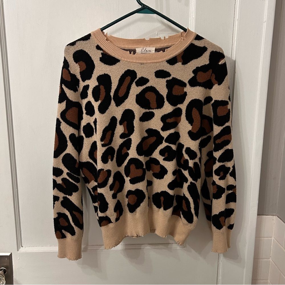 Elan Women's Beige Leopard Print Sweater